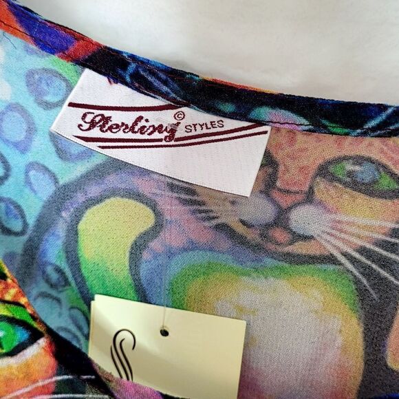 Sterling Styles Wearable Art The Owl and The Cat Sheer Top - Picture 5 of 9